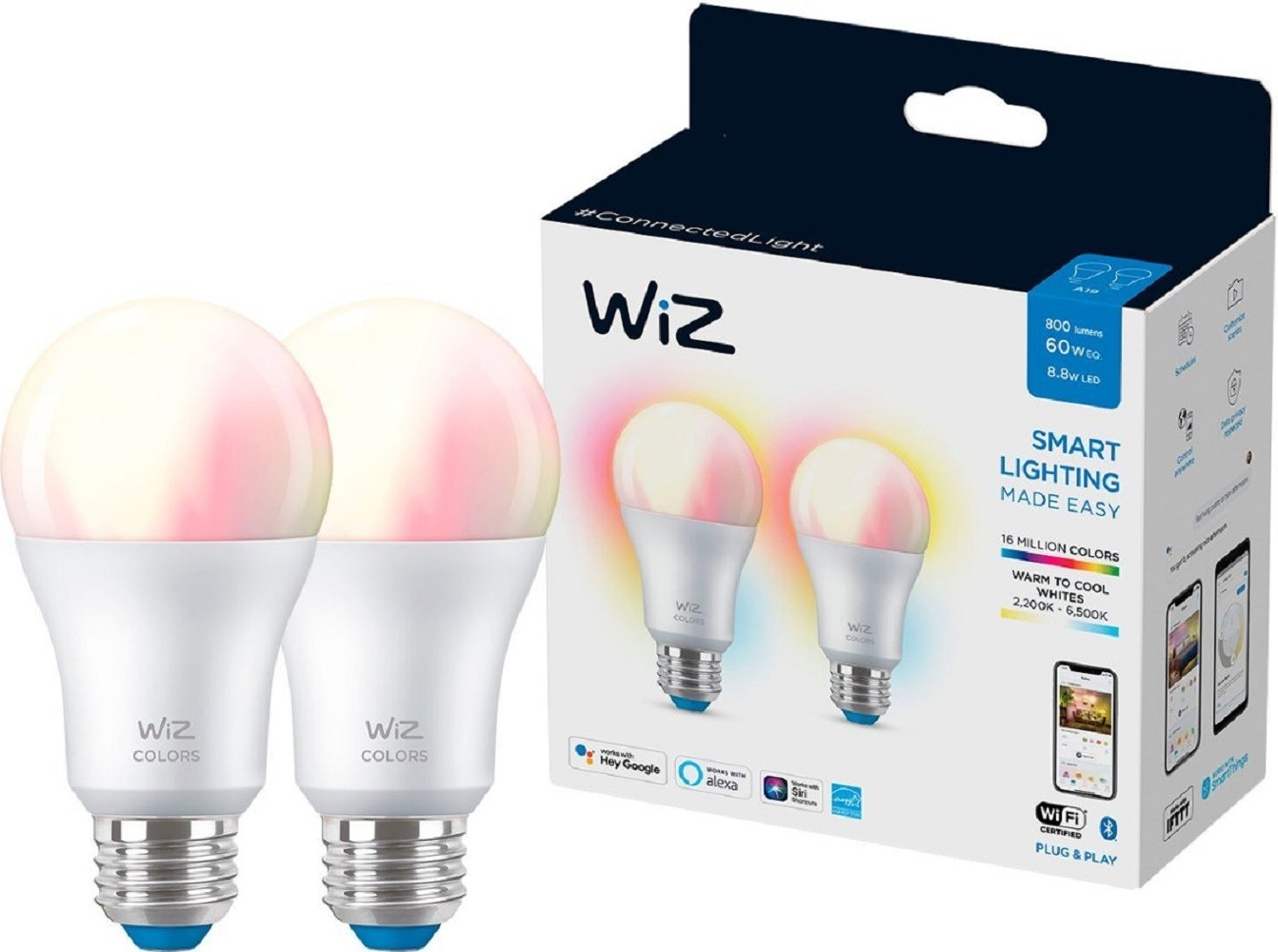 WIZ 60W SMART COLOR BULBS A19 2 PK