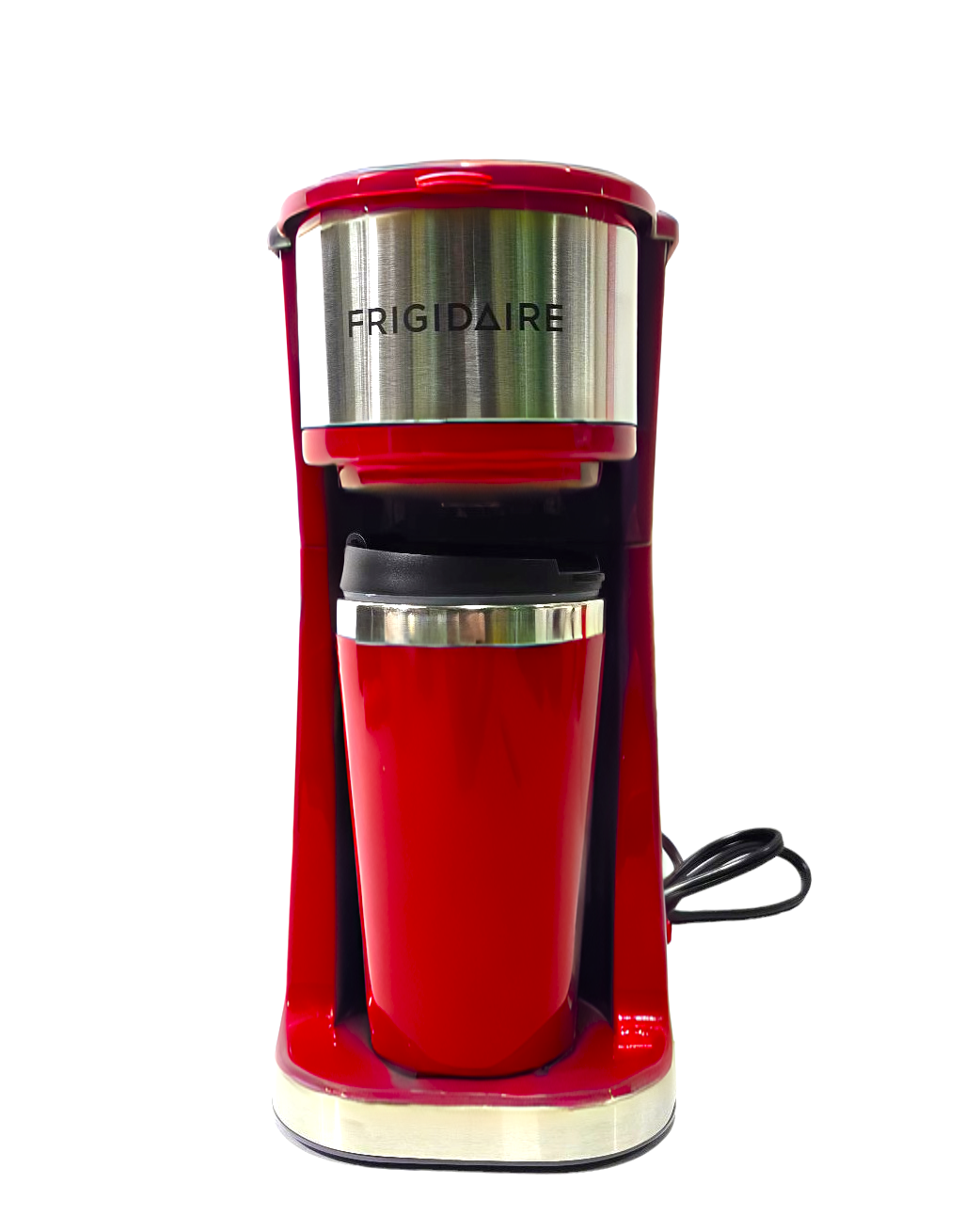 Frigidaire Stainless Steel Coffee Maker Single Cup With Insulted Travel Mug ECMK095 with 420ml Capacity Red