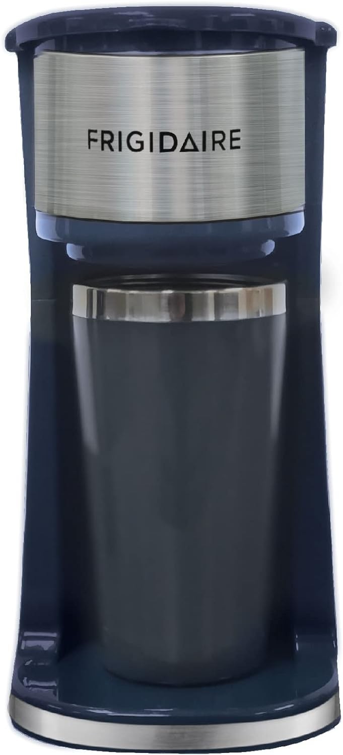Frigidaire Stainless Steel Coffee Maker - Single Cup With Insulted Travel Mug ECMK095 with 420ml Capacity Navy