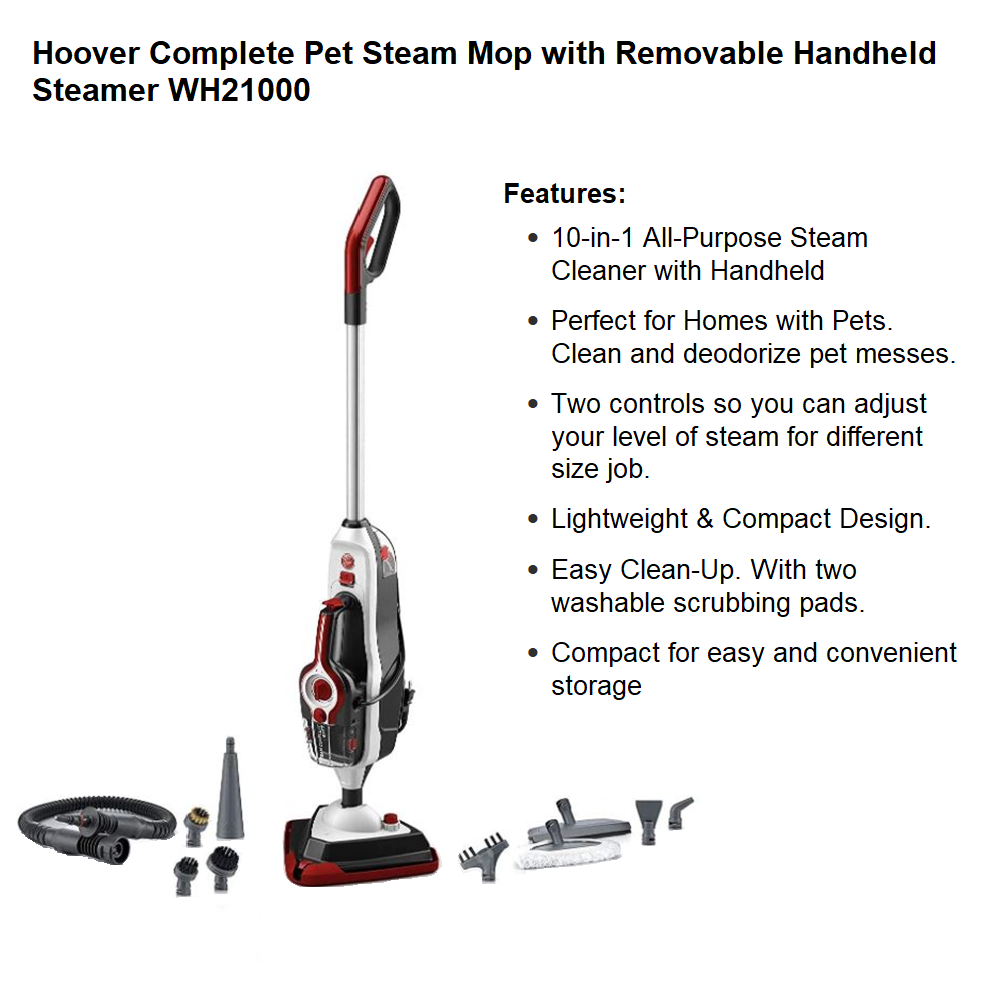 Hoover Complete Pet Steam Mop with Removable Handheld Steamer WH21000