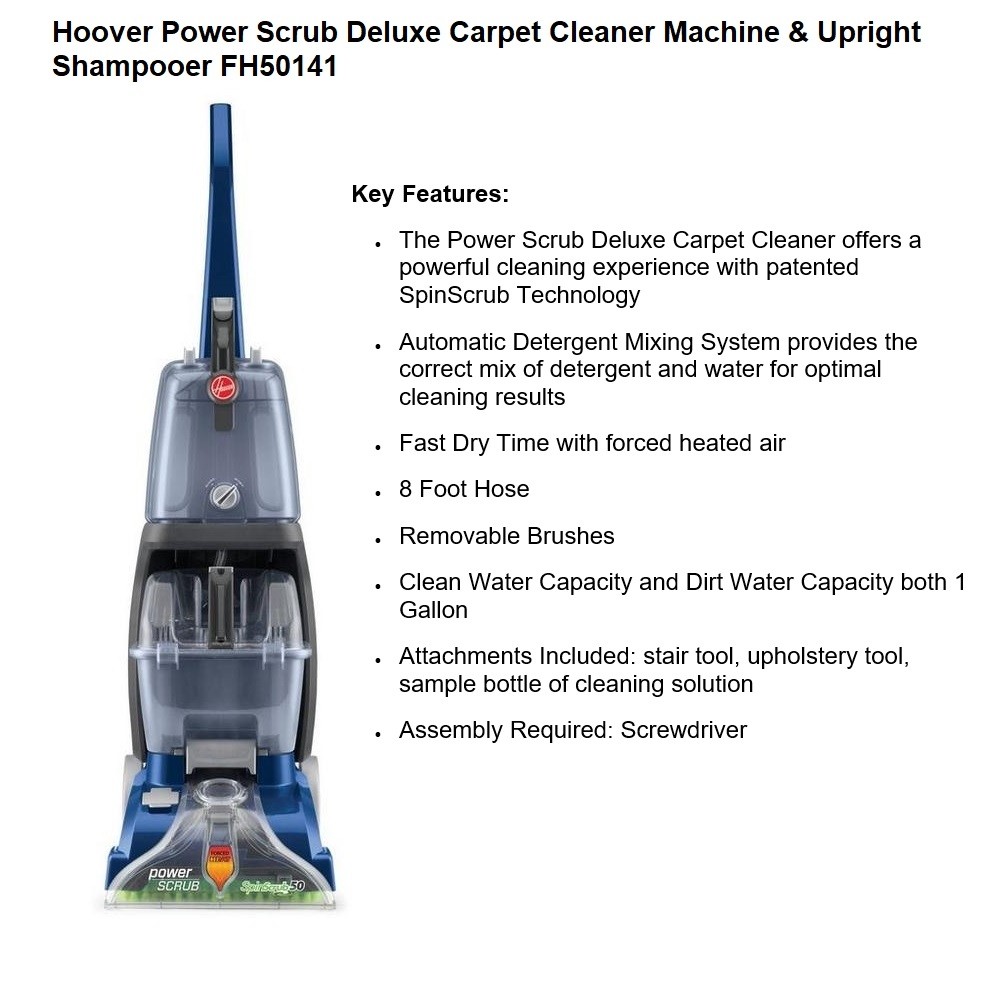 Hoover Power Scrub Deluxe Carpet Cleaner Machine & Upright Shampooer FH50141
