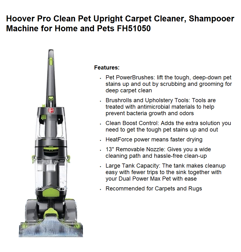 Hoover Pro Clean Pet Carper Cleaner