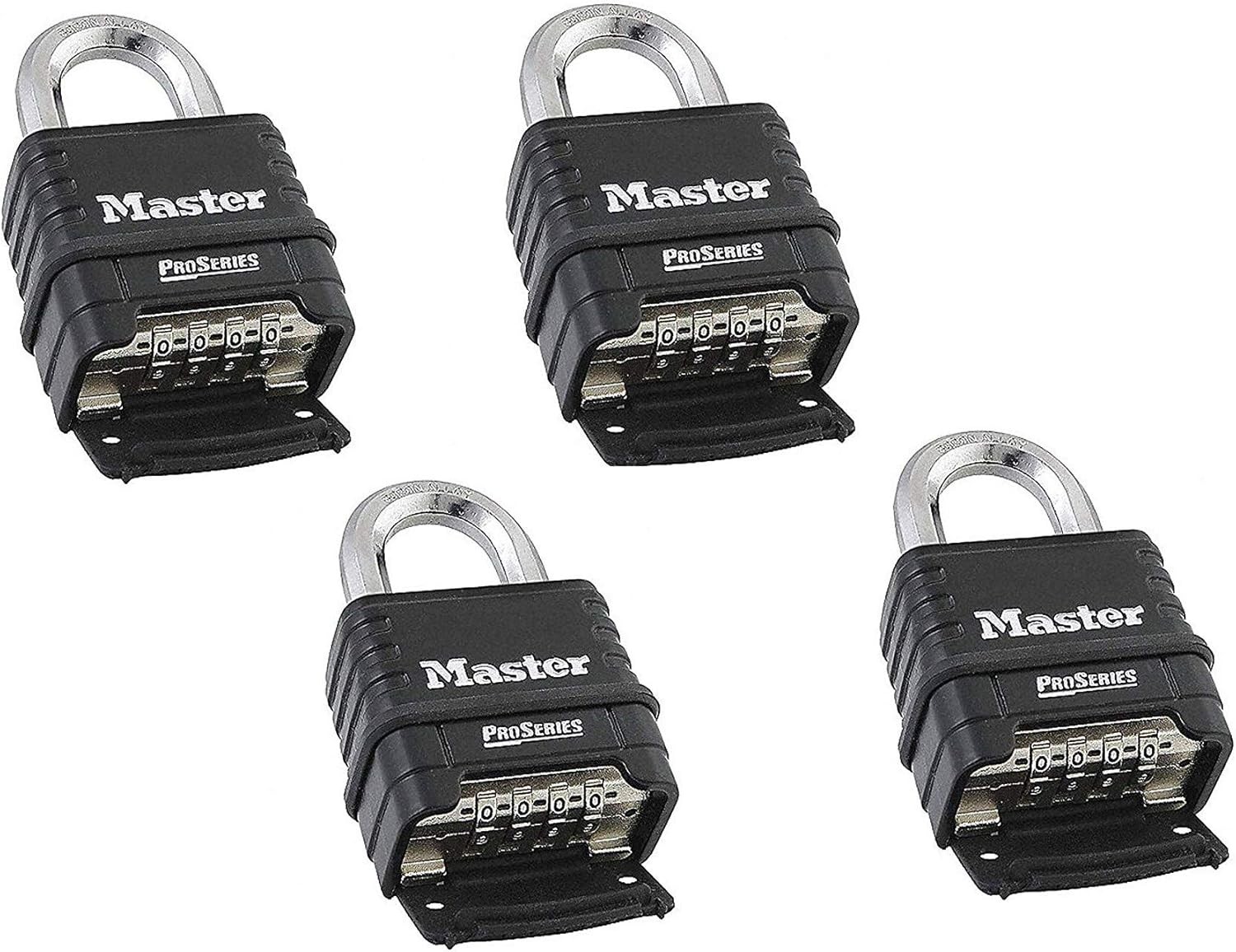 Master Lock 1178D 4 Pack 2-1/4in. ProSeries Zinc Die-Cast Resettable Combination Padlock, Black