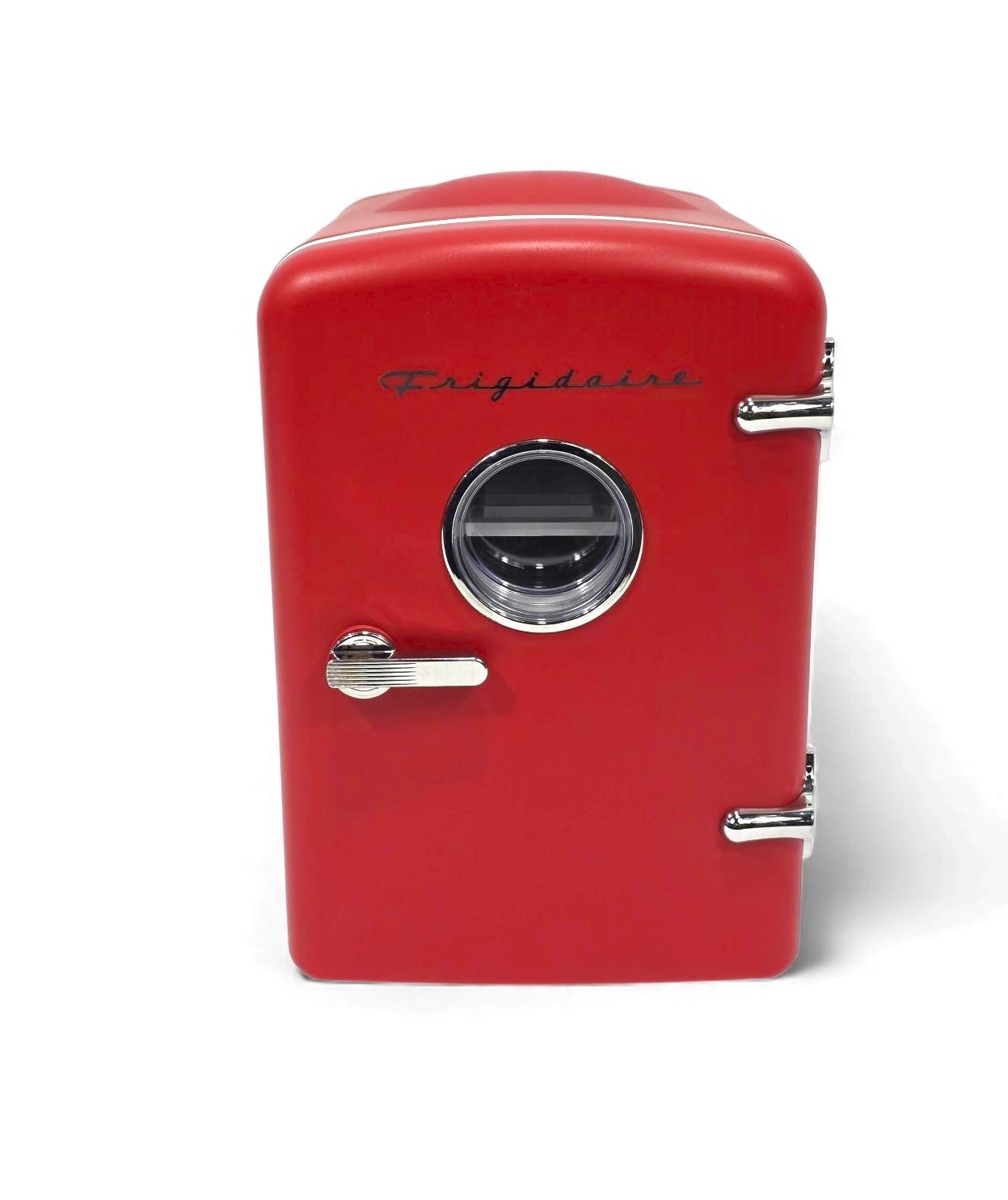 Frigidaire 6 Can/4L Mini Personal Retro Fridge Cooler Includes AC Power Cord & 12V DC Car Adapter EFMIS229-RED (V2 Circle Window)