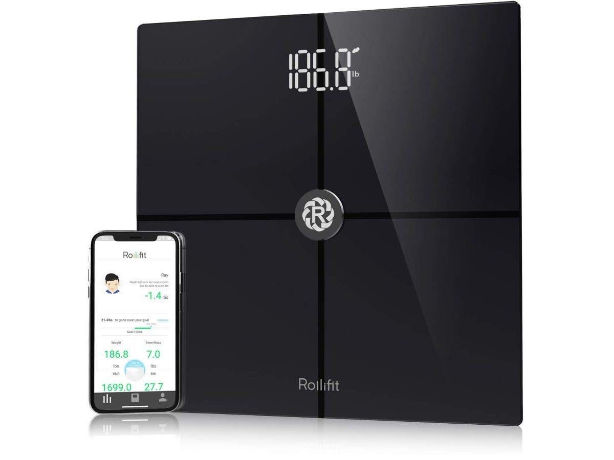 Rolli-Fit Smart Body Fat Scale, Digital Bathroom Weight Scale High Precision Measurements Sync with Fitbit, Apple Health & Google Fit, Tracks 8 Key Compositions Analyzer, 400 lbs.