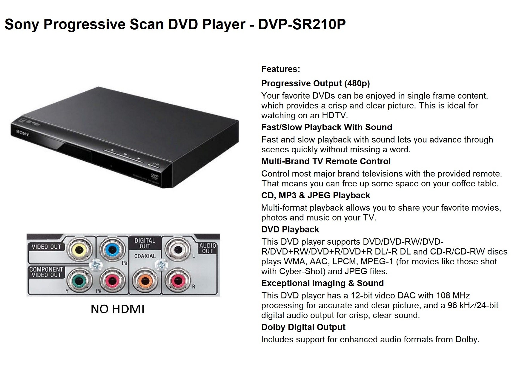 Sony DVPSR210P DVD Player