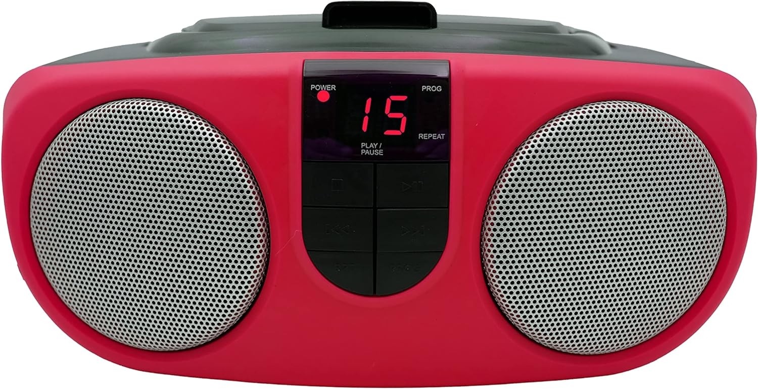 Sylvania SRCD243M-RED Portable CD Player with Am/FM Radio Boombox RED