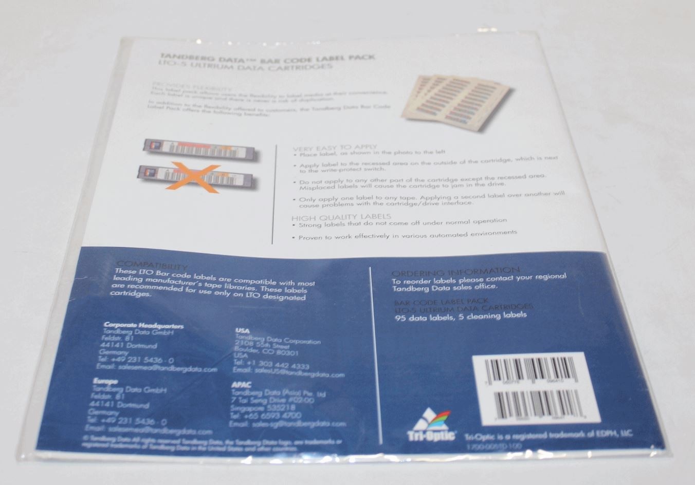 Tandberg Data 1019641 LTO5 Barcode Label 