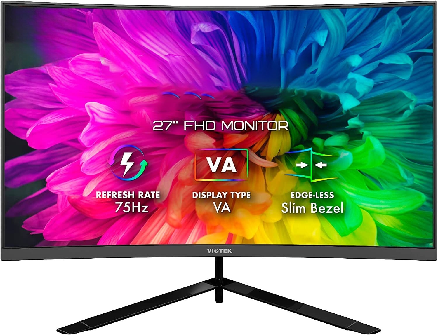Viotek 27” Curved LED Monitor NBV27CB22 75Hz Monitor for School & Office | FHD 1080p w/Speakers | 4000:1 High Contrast VA Panel - NBV27CB22
