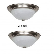 Sunset Lighting F7632-53 Two Light Flush Mount - Faux Alabaster Glass, Dimmable - with Satin Nickel Finish
