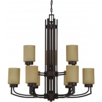Sunset F22109-64 9-Light 60W Mb Hadley Two-Tier Chandelier Provincial Bronze