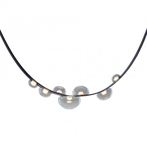 Dew Drops Light Pendant By Bomma, 2700K, 90CRI, 1470 lms, 120v, 23.8 Watts, Black Leather, Size: 70.9"L x 8.7"W x 36.8"H / 6.3" diameter - BOM1105726