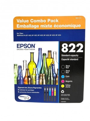 Epson 822 DURABrite Ultra Ink Standard Capacity Ink Cartridges (Black Cyan Magenta Yellow) OEM Genuine Ink - Expiration Date of 2027 - T8221-5-SVH