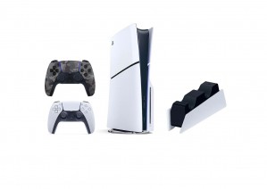 Sony Playstation 5 Slim Disc Console Bundle with White & Gray Camo Controllers and DualSense Charging Station SNY-BD-PS5SLIM