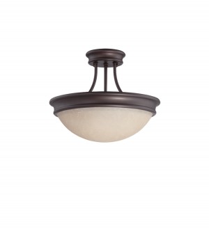 Sunset Lighting 2-Light 14" Semi Flush 23W Tea Stain Glass Provincial Bronze F9308-64